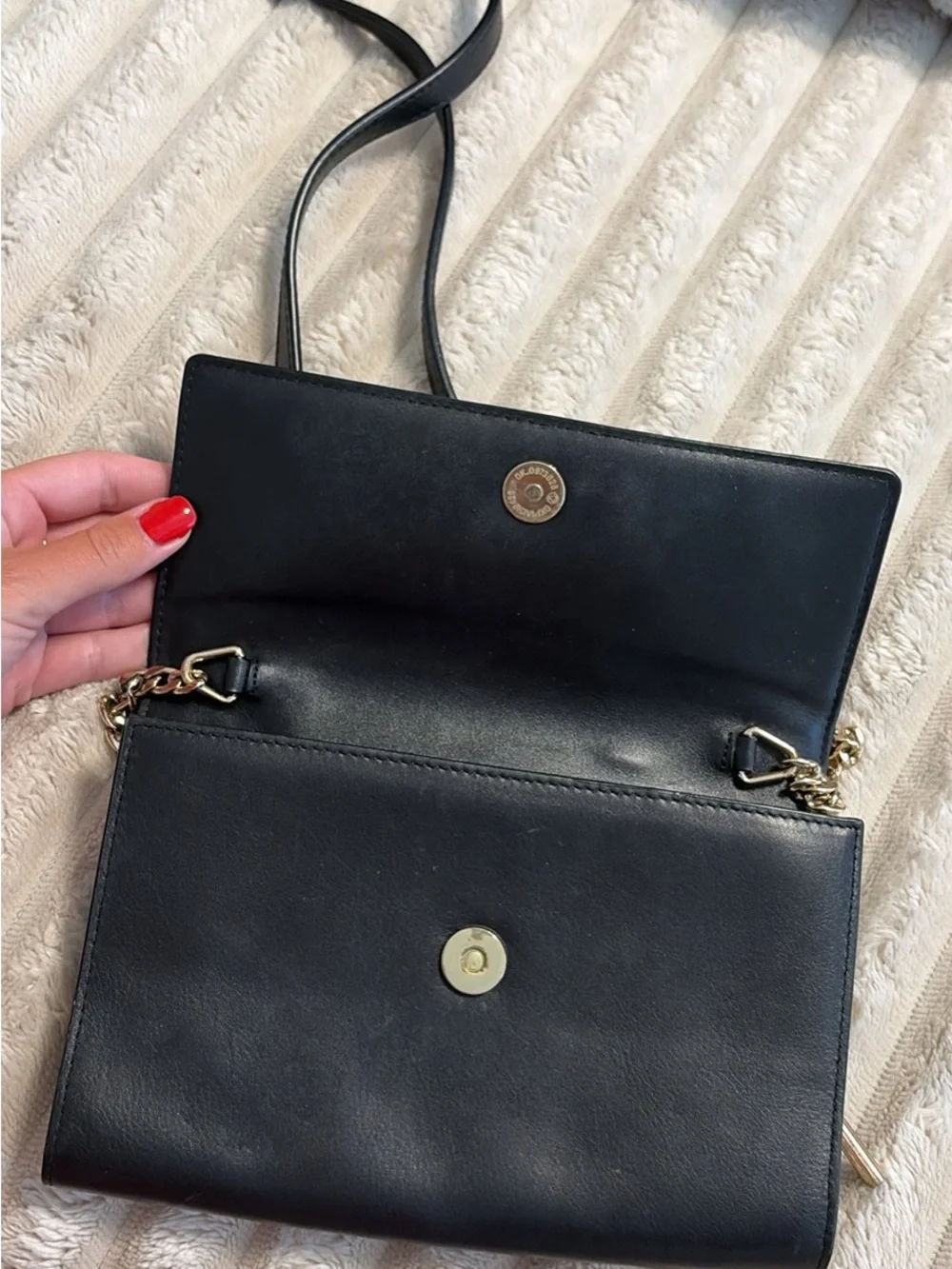 Nordstrom Black Leather Crossbody with Gold Chain Accent
